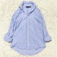 極美品 21SS ポロラルフローレン リネンシャツ ブルー ストライプ柄 XL位