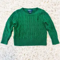 【美品】PoloRalphLauren ラルフケーブルニット2T緑セーター 90