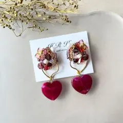 ❁26 ごろっと赤紫ハートのピアス/イヤリング　赤　クリスマス　バレンタイン