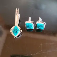 ターコイズ ネクタイピン カフスセット