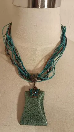 アンティーク☆グリーン系☆多連ビーズ&ストーンネックレス アジアン☆ヴィンテージ