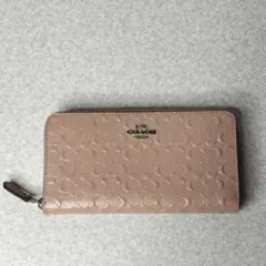 COACH コーチ 長財布 ピンク シグネチャー ラウンドジップ ウォレット