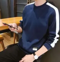 メンズ シンプル スウェット トレーナー メンズ おしゃれ 長袖 ネイビー