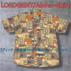 美品 LORDGENT 日本製リゾート幾何学総柄シャツ M ベージュ 綿100⁠のサムネイル