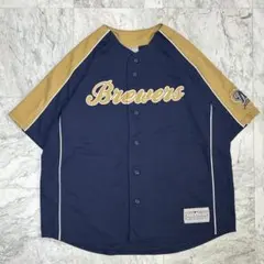 MLB ブルワーズ ユニフォーム ゲームシャツ 切替 2XL 両面刺繍 90s