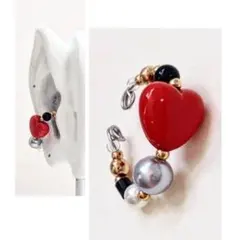 本日総額より１０％OFF◎レッド×ハート❦調節可能ワイヤーイヤーカフ