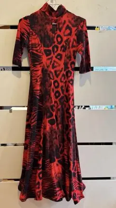 社交ダンス用ドレス 赤と黒 レオパード柄