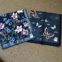 藍　ハンカチ　小風呂敷　二重　二枚組　和柄　43cm 新品　日本製　堅牢染　綿
