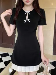 DAZY ラウンドネックリボンミニワンピース