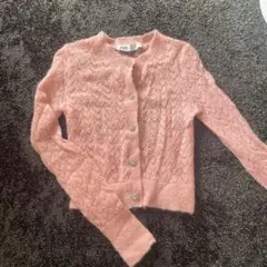 ZARA ビジューボタン 透かし編み カーディガン ピンク Sのサムネイル
