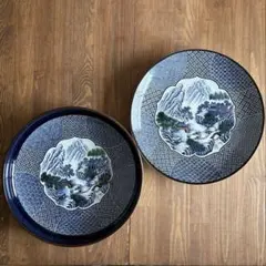 有田焼　朝明窯　晴峰作　山水柄　大皿&深皿セット　31cm