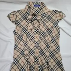 ち*！様 バーバリー・ブルーレーベルチェック柄リボン付きシャツ 38