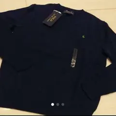 ポロラルフローレン 薄手ニット メリノウ―ル 新品 M ネイビー　Vネック