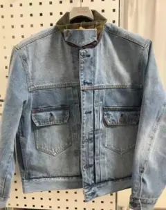 ライトブルーデニムジャケットチェック襟