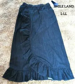 【新品未使用】スマイルランド　デニムラップ切替えフリルロングスカート　L- LL