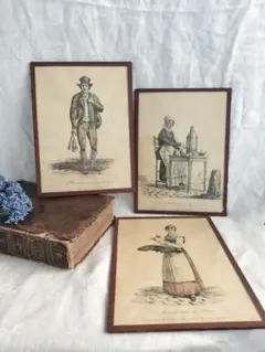 古い フランスの挿し絵 木製額入り - メルカリ