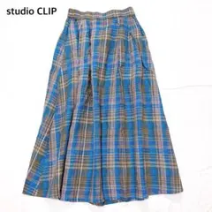 【美品】スタディオクリップ　チェック柄リネンロングスカート　ギャザーのサムネイル
