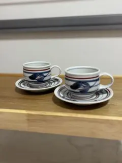 新品未使用 青い模様のティーカップ・ソーサー 2個セット