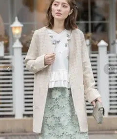 tocco closet トッコクローゼット　ノーカラーツイードコートアイボリー