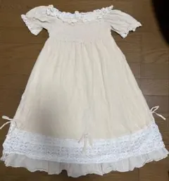 アイボリー　レースワンピース　オフショルレースワンピース　姫系　リボン　Mサイズ