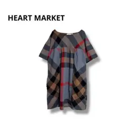【ハートマーケット】半袖　チュニック　チェック柄　かわいい　サイズF