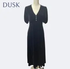 新品◆DUSK ダスク 秋冬ブラックベルベットボタン付きフレアロングドレス ML