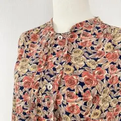 昭和レトロ ビンテージ ボウタイ ワイド 薔薇総柄 ブラウス 日本製 1点もの