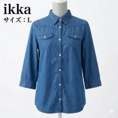 ikka イッカ デニムシャツ 七分袖 ウエスタンシャツ ダンガリー L 古着のサムネイル