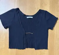 Chico 5分袖プレート付きショート丈リブニット　ブラックのサムネイル
