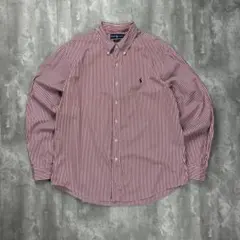 ラルフローレン 刺繍ロゴ 長袖 BDシャツ ストライプ 赤白 XL 6189