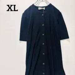 半袖ワンピース ひざ丈 新品タグ付き ラウンドネック ネイビー XLサイズ
