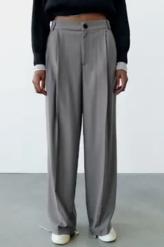 zara ストライプスラックス　ワイドパンツ　XS グレーのサムネイル