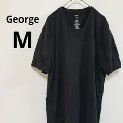 George【M】Ｖネック 半袖 Tシャツ 黒 ストレッチ ユニセックス
