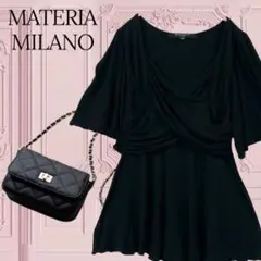 MATERIA MILANO シルク混 ドレープフレアブラウス カットソー 黒のサムネイル