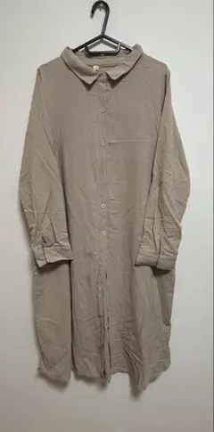 ベージュ 長袖 シャツワンピース
