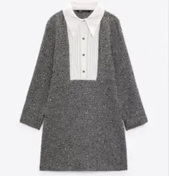 ZARAコントラストサテンテクスチャーワンピース S