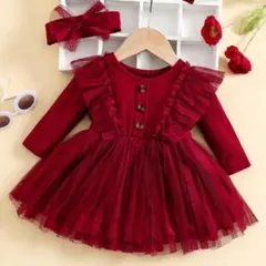 SHEIN 赤 フリル付きワンピース 9-12m
