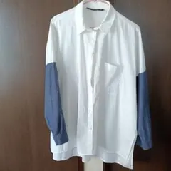ZARA BASIC 長袖シャツ M ホワイト・ダークブルー