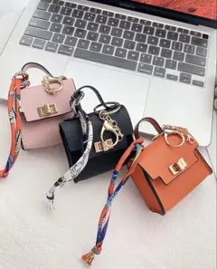 ミニバッグ型 イヤホンケース　ミニバッグチャーム　ミニチュアチャーム　オレンジのサムネイル