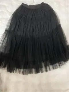 黒 チュール フレアロングスカート