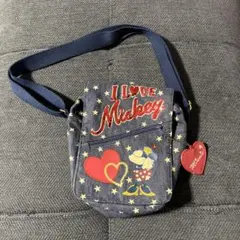 ディズニー　ミニー　ショルダー　バッグ　ポーチ　デニム　ミラー付き