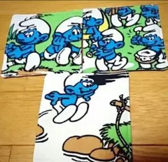 ヴィンテージシーツ ハンドメイド スマーフコースター 3枚セット