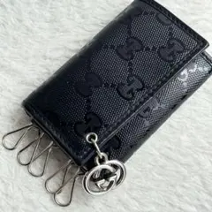 GUCCI キーケース GGパターン チャーム インプリメ PVC レザー 黒