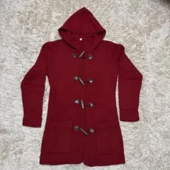 ニットダッフルコート フード付き　赤Mサイズ