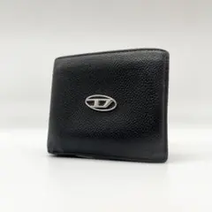 美品✨DIESEL　二つ折り財布　Dロゴ　レザー　ブラック　シボ革　近年モデル