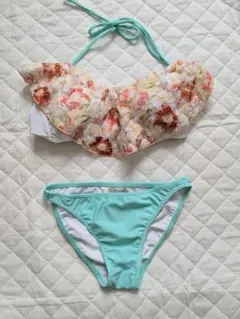 花柄レースフリルビキニ セパレート水着 オレンジ×ミントグリーンのサムネイル