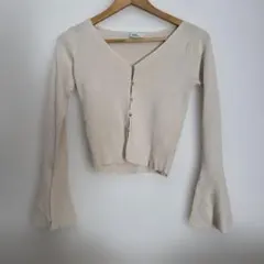 ベージュ Vネック ニットカーディガン
