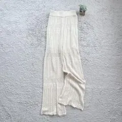【Who's Who chico】透かし柄ニットロングパンツ 総ゴム アイボリー