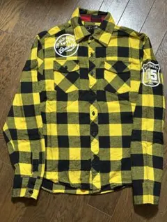 長袖ネルシャツ 黒×黄色のチェック Lサイズ