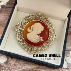 C25 美品 ラウンド シェル カメオ ブローチ 遺品整理 昭和レトロ